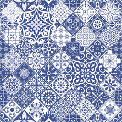Seamless tiles background in portuguese style. Mosaic pattern for ceramic in dutch, portuguese, spanish, italian style.