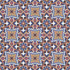 Seamless tiles background in portuguese style. Mosaic pattern for ceramic in dutch, portuguese, spanish, italian style.