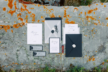 Wedding invitation cards and envelopes. Layout for text or photos, wedding printing.