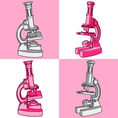 microscope pink color isolated with perspective view from the left bottom and right side vector illustration