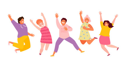 Fototapeta premium Little jumping and happy children. Happy childhood vector illustration