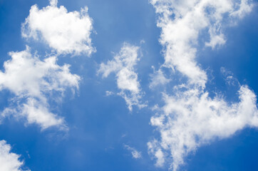 beautiful blue sky and white fluffy cloud horizon outdoor for background.