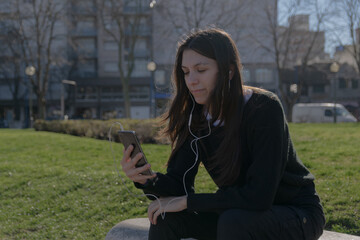 Social media concept, woman with mobile smartphone. covid 19