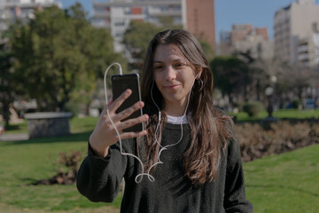 Social media concept, woman with mobile smartphone. covid 19