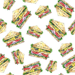 Drawn sandwiches on white background