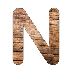 Alphabet letter N on rustic wood background
