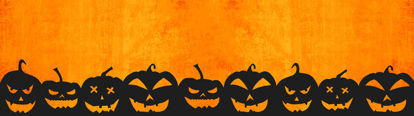 HALLOWEEN background banner wide panoramic panorama template -Silhouette of scary carved luminous...