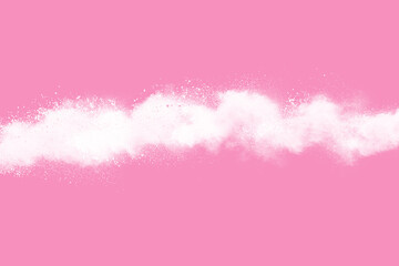 Fototapeta premium White powder explosion on pink background. Paint Holi.