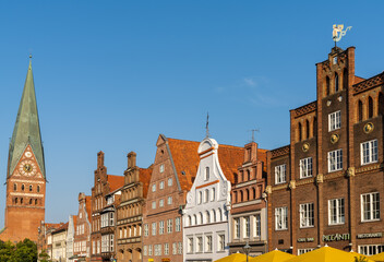 downtown Lunenburg with the buildings and church on the historic city square
