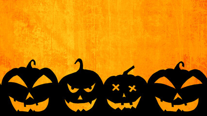 HALLOWEEN background template -Silhouette of scary carved luminous cartoon pumpkins isolated on...