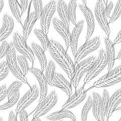 monochrome seamless background with wheat. black ears of wheat on a white background. background for wrapping paper and wallpaper