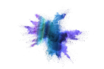 Explosion of colored powder isolated on white background. 
