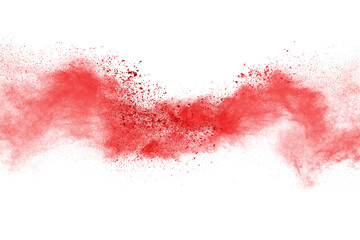 Red dust particle splash isolated on white background.