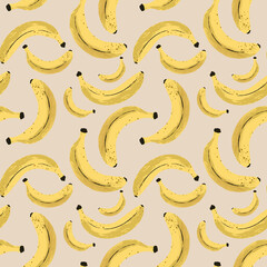 Banana Doodle Pattern with peach-yellow background