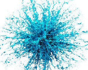 Bright blue paint splash top view on a white background. 3D rendering