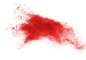 Launched red powder on white background.