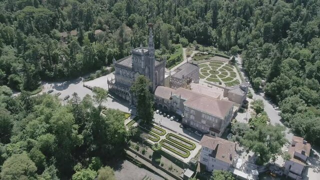 Bu&ccedil;aco Palace from aerial view en D-Log 4k