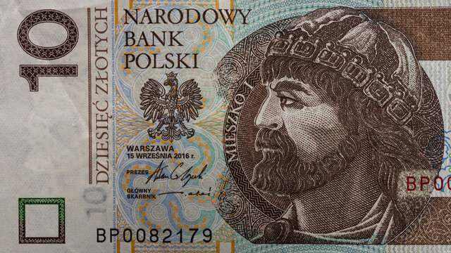 Meshko I Prince Polish portrait from Polish money 10 zlotys, Polish currency, texture from money.