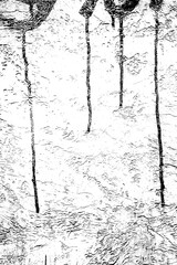 Weathered concrete wall. Rustic stone grit texture. Black stains and noise for distressed effect. Old worn vintage overlay. White paint brushed stroke. Monochrome old concrete wall background