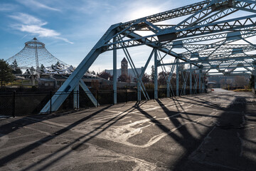 Metal Bridge crossing the Spokane River in Downtown Spokane, WA