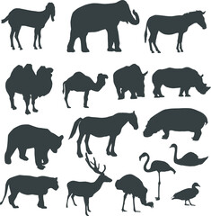 Set of animals silhouette, isolated on white, vector illustration