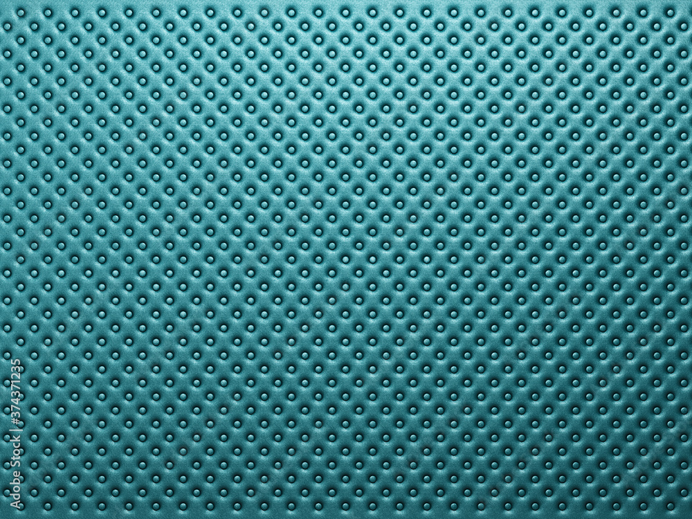 Poster turquoise leather panel with symmetrically repeating buttons. 3d rendering