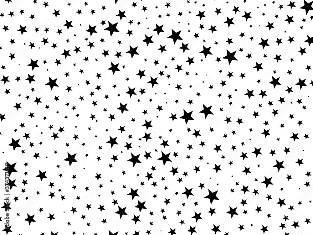 Poster black stars of different sizes on a white background. 3d rendering