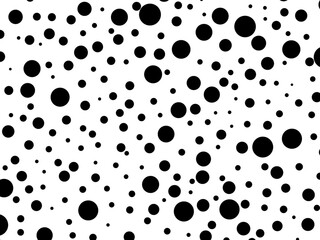 Black circles of different sizes on a white background. 3D rendering
