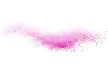 Pink powder explosion on white background. Paint Holi.