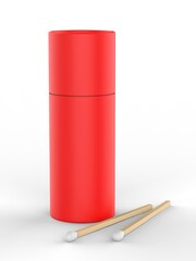 Blank tube matches cylinder match drum box for mock up design presentation. 3d render illustration.