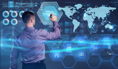 Business, Technology, Internet and network concept. Young businessman working on a virtual screen...