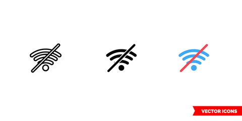 Wi-fi off icon of 3 types color, black and white, outline. Isolated vector sign symbol.