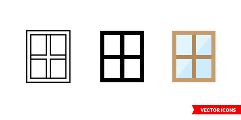 Window icon of 3 types color, black and white, outline. Isolated vector sign symbol.