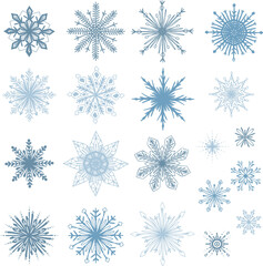 Blue snowflakes vector clipart illustration set hand drawn 