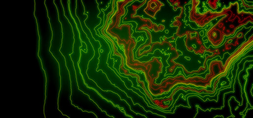 Contour lines of a mountainous landscape - 3d illustration