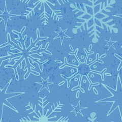 Fototapeta na wymiar Seamless pattern with delicate snowflakes on a blue background. 