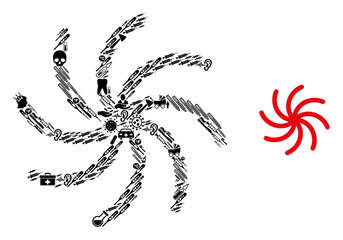 Mosaic spiral galaxy from health care items and basic icon. Mosaic vector spiral galaxy is designed of health care symbols. Abstract design elements for hospital advertisement.