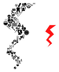 Mosaic zigzag strike of health care icons and basic icon. Mosaic vector zigzag strike is formed from health care icons. Flat design elements for pharmacy illustrations.