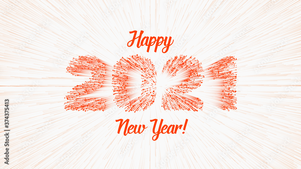 Poster vector 2021 text constructed with glowing lines and lightspeed burst on background. bright happy new