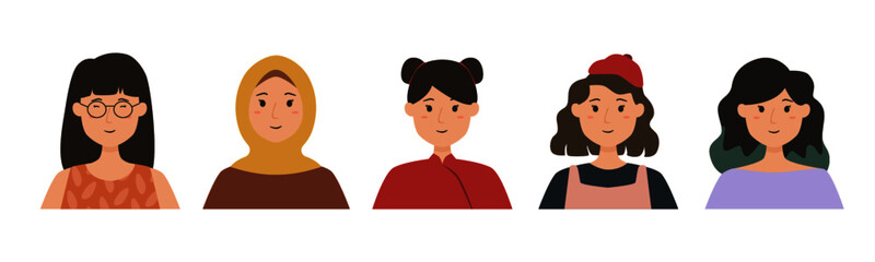 Diversity Avatar Boys and Girls in different Race Ethnic Skin Color Hair and Culture