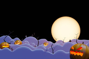 Pumpkin Jack o lantern sign of halloween day polygonal with full moon and mist, render from 3d.