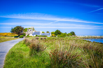 Rocky coast called Le Gouffre at the coast of Brittnay, France