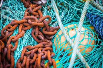 Netgear for fishing in the harbour of Guilvinec in Brittany, France