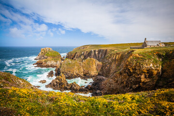 Rocky coast near the Pointe du Van at the Sizun peninsula in Brittany, France