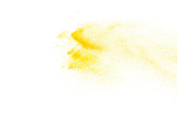 Fototapeta na wymiar Yellow powder explosion isolated on white background.
