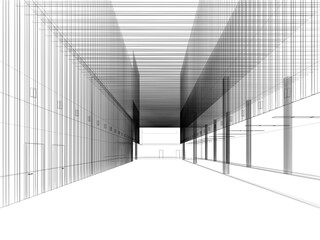 sketch design of interior hall, 3d rendering