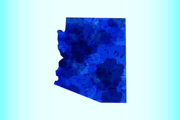 Arizona watercolor map vector illustration of blue color on light background using paint brush in paper page