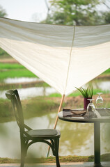 table setting in the morning relax in the garden at home.