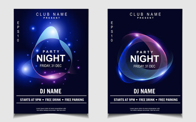 Night dance party electro and music cover design template background with elegant style neon color. Colorful light style vector for concert disco, club party, event flyer invitation, festival poster