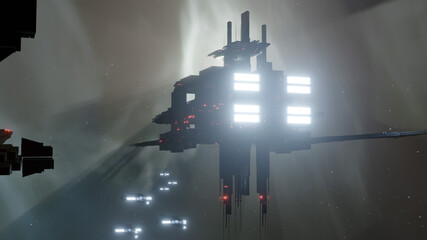 Space ships flying in formation